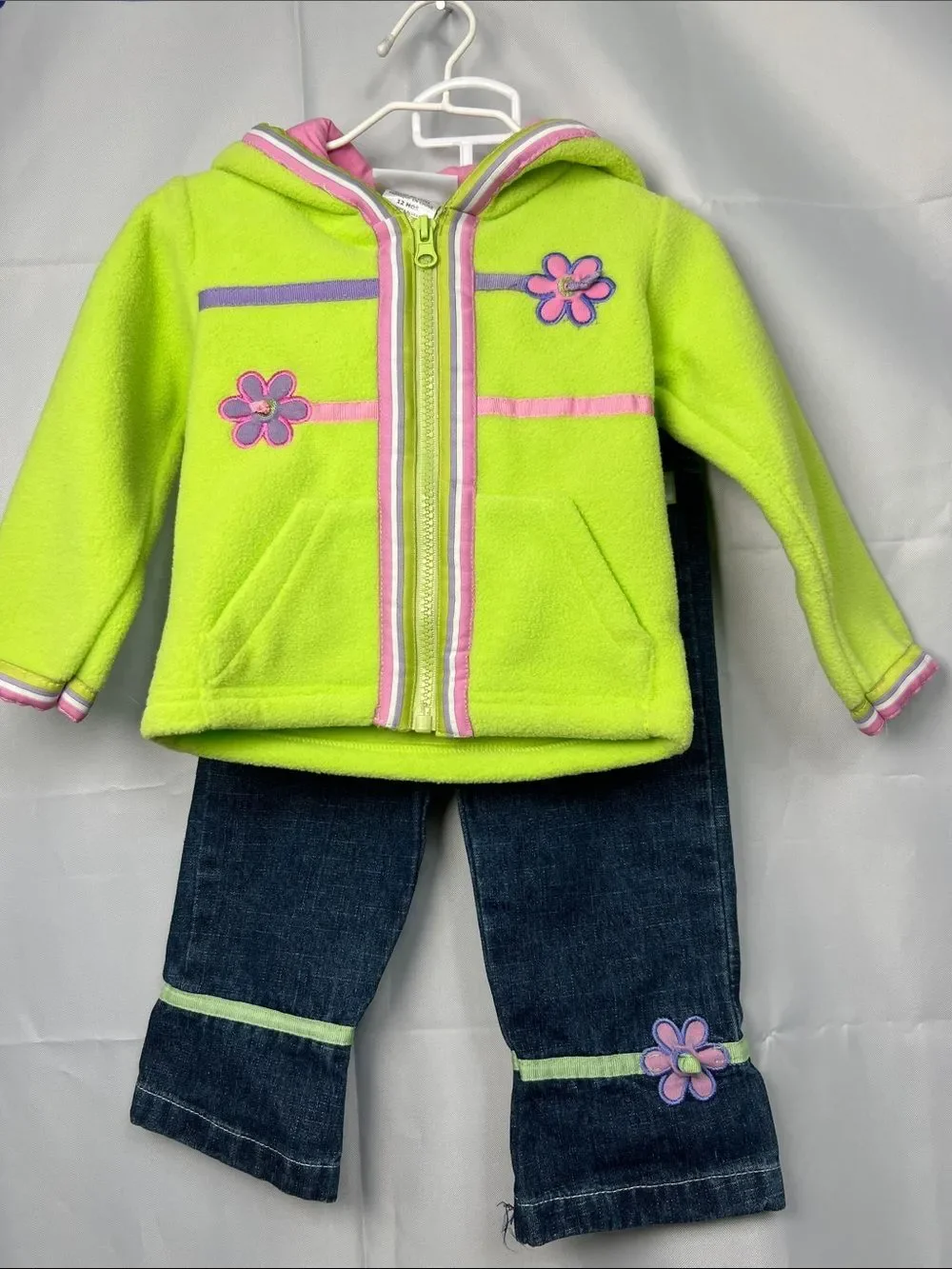 Dakota Blues bright fleece full zip hoodie & jeans floral appliqué matching set